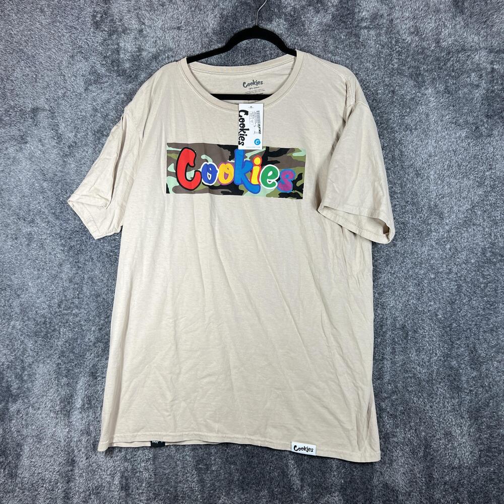 Cookies Shirt Mens XL Beige Camo Box Logo Graphic Crewneck Cotton